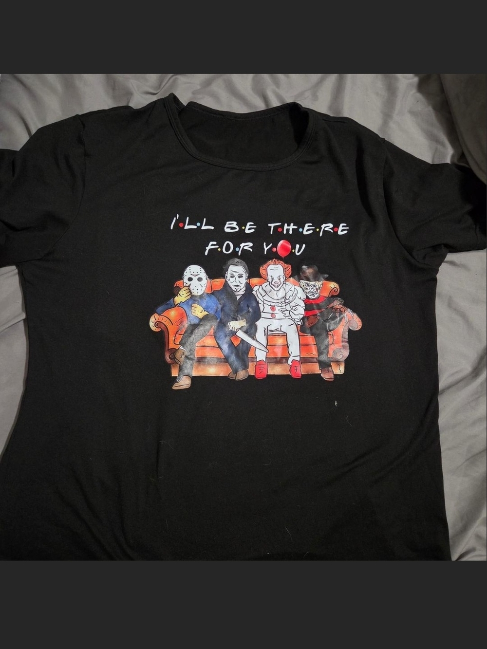 Unk Black Graphic Tee with Colorful Horror Characters